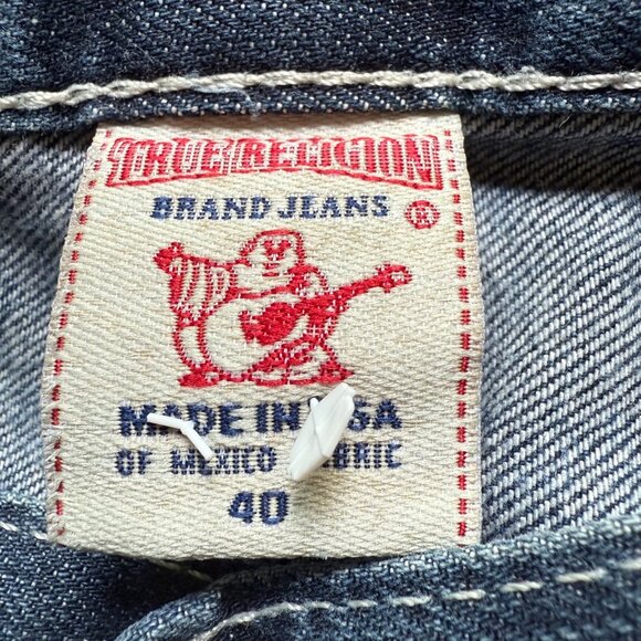 True Religion Size 40 Blue Dark Wash Denim Cotton Slim Fit Straight Leg Jeans - Picture 3 of 13